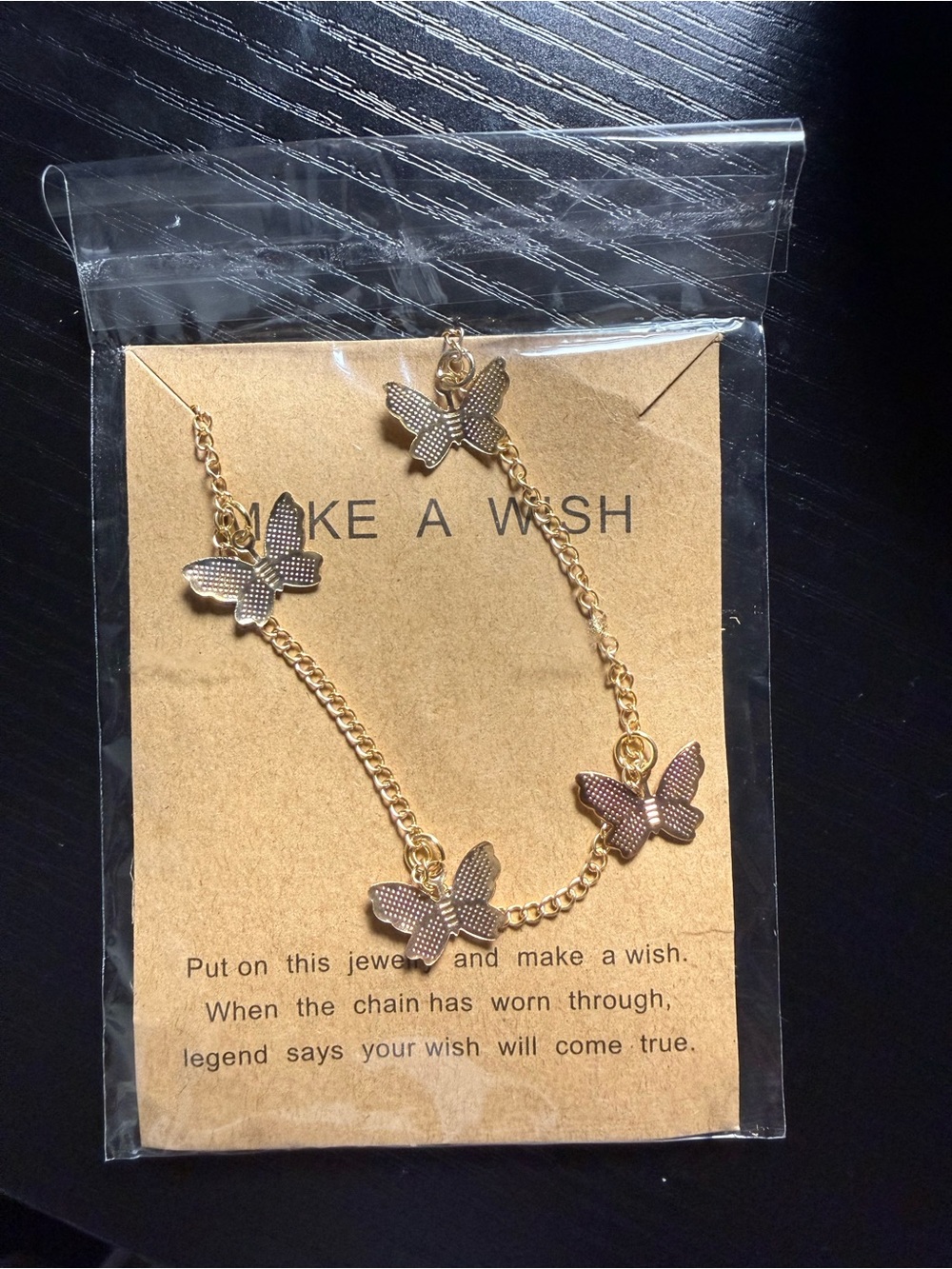 Gold Butterfly Charm Necklace - Make A Wish